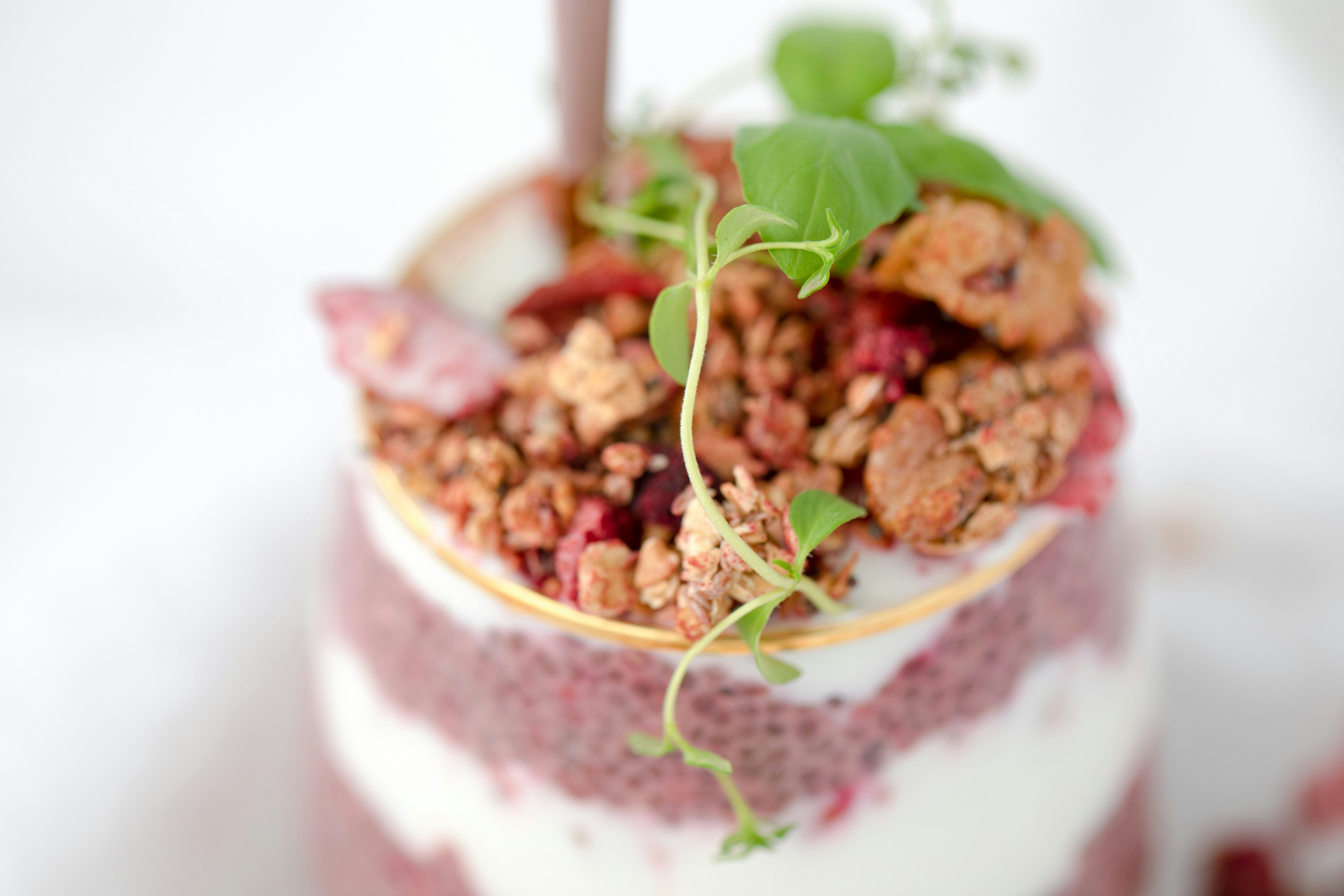 green plant on white and brown cake